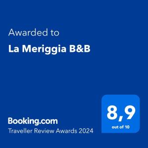 a screenshot of a cell phone with the text awarded to la merigula b at La Meriggia B&B in Pisciotta