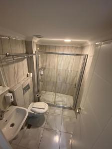 a bathroom with a shower and a toilet and a sink at Timex Suites in Istanbul