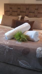 Una cama con dos almohadas blancas encima. en Appart Hotel Tanger Paname en Tánger