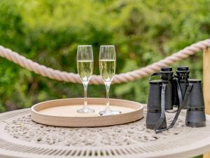 two glasses of champagne on a tray on a table at 1 Bed in Wool 88099 in Wool
