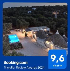 eine Luftansicht eines Hauses mit Pool in der Unterkunft TRULLO TIPOTA with private pool in Ceglie Messapica