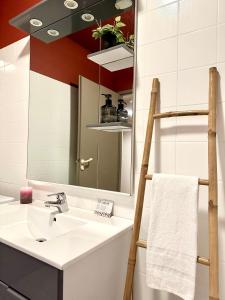 a bathroom with a sink and a mirror at LE COSY - Plain-Pied in Mont-de-Marsan