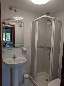 a bathroom with a sink and a shower at Don Manuel Cuntis in Cuntis