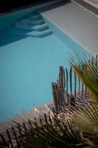 eine Anlage neben einem Schwimmbad in der Unterkunft Hôtel La Plage 5 étoiles La Grande Motte in La Grande-Motte