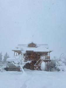 KalghaにあるWoodstock Villa Tulgaの雪に覆われた木の家