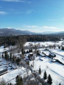 an aerial view of a village in the snow at Apartamenty i Chata Drewno i Kamień in Wetlina