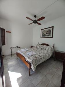um quarto com uma cama e uma ventoinha de tecto em Costanera Departamentos Alta Gracia em Alta Gracia