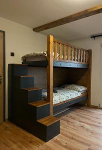 1 Schlafzimmer mit 2 Etagenbetten in einem Zimmer in der Unterkunft Chata POD HOUBOVÝM VRCHEM 2 in Horní Planá
