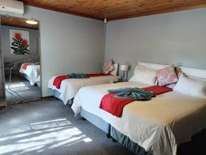 1 dormitorio con 2 camas con mantas rojas en Chic Breeze en Bloemfontein