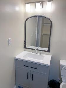 a bathroom with a sink and a mirror at Brand new en-suite private bath next Camden yard , convention center in Baltimore
