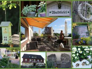 a collage of photos of a house and flowers at Pension Waldliesel in Dornstetten