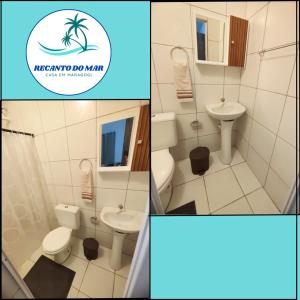 a bathroom with a sink and a toilet and a sink at Recanto do Mar- Casa em Maragogi in Maragogi