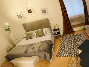 a bedroom with a bed and a large mirror at Casa Moreira in Luzern