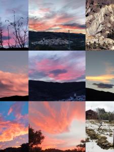 un collage de diferentes fotos de una puesta de sol en Casa La Colina Mandarina II Casa de madera, en Tahal