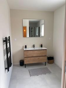 a bathroom with a sink and a mirror at Villa by Nesma in Châtellerault