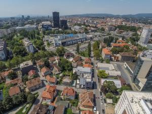 an aerial view of a city with buildings at Hotel National in Zagreb