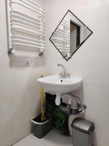 a bathroom with a sink and a mirror at BANDERA Hostel in Lviv