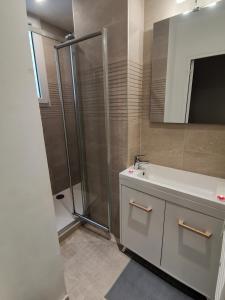 a bathroom with a sink and a shower at *Appartement Moderne/2 minutes du métro* in Saint-Ouen