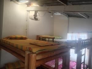 Rúm í herbergi á Los cocos Hostal