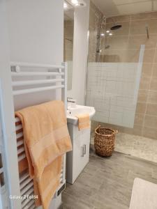 y baño con lavabo y ducha. en Le Mazet, en Saint-Ambroix