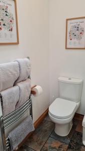 a bathroom with a toilet and a towel at Mountain View in Ulverston +25 photos