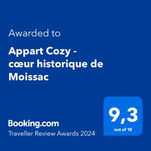 una schermata di un telefono con il testo aggiornato a un'accogliente creciplinary dc di Appart Cozy - cœur historique de Moissac a Moissac