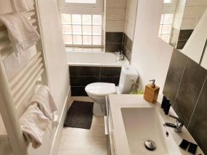 een badkamer met een toilet, een wastafel en een bad bij DUPLEX - TERRASSE 2 CHAMBRES CENTRE-VILLE JAUDE in Clermont-Ferrand
