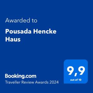 Un certificat, premiu, logo sau alt document afișat la Pousada Hencke Haus