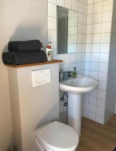 Baðherbergi á Duplex avec superbe vue boisée