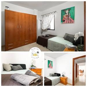 two pictures of a bedroom with a bed and a cabinet at Las Playitas Sport&Golf in Las Playas