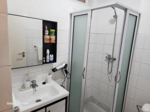 a bathroom with a sink and a shower at Appartement Sao Filipe in Praia