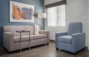 - un salon avec un canapé et une chaise dans l'établissement stayAPT Suites College Station, à Bryan