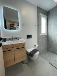 bagno con lavandino, servizi igienici e specchio di Room in Apartment - Villa Rodelia nr4 in Roda a Roda
