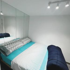 1 dormitorio con 1 cama con pared de cristal en La Chambre de Boris en Madrid