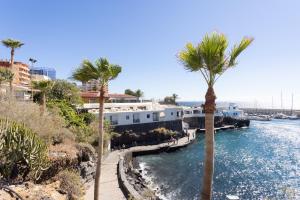 a group of palm trees next to a body of water at EK El Risco Candelaria in Candelaria