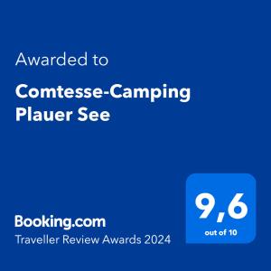 Majutusasutuses Comtesse-Camping Plauer See olev sertifikaat, autasu, silt või muu dokument