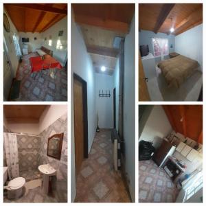 four pictures of a living room and a bedroom at Hospedaje PIEDRA BUENA in Comandante Luis Piedra Buena