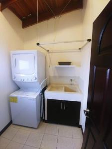 アラフエラにあるLuxury Apt, fully equipped, near to SJO airportのシンクと冷蔵庫のある小さなキッチン