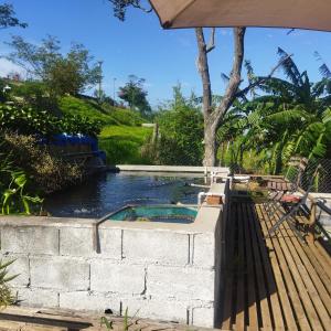 a plunge pool with water in a concrete wall at Chácara Áquila in São Roque