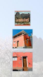 two pictures of a building with a door and a sign at Chalet Rutas de Valsequillo in Valsequillo
