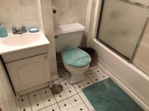 een badkamer met een toilet, een wastafel en een douche bij Furnished 1BR Apt with Equipped Office- North Seattle in Seattle