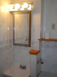 een badkamer met een wastafel en een spiegel bij Furnished 1BR Apt with Equipped Office- North Seattle in Seattle