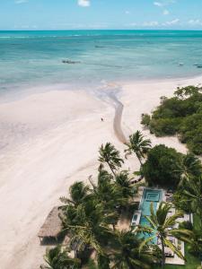 an aerial view of a beach with palm trees and the ocean at Paru Boutique Hotel in São Miguel dos Milagres