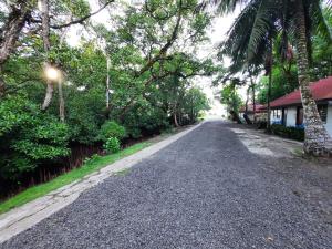 eine leere Straße mit Bäumen an der Seite eines Hauses in der Unterkunft Senny's Treelodge Hotel 