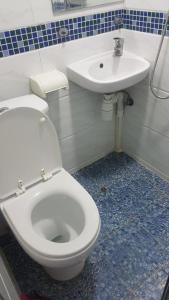 uma casa de banho com um WC branco e um lavatório. em New Fortunate Guest House A1 em Hong Kong