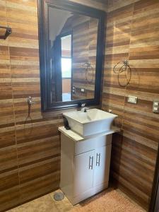 a bathroom with a sink and a mirror at Casa Sra Oti, Tipo Hostal con vista al mar Puerto Montt - CHINQUIHUE in Puerto Montt +30 photos