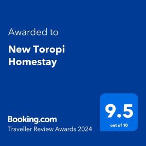 New Toropi Homestay tesisinde sergilenen bir sertifika, ödül, işaret veya başka bir belge
