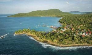 an aerial view of an island in the water at Big Head Bungalows in Koh Rong Sanloem