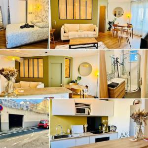 un collage de fotos de una sala de estar y una cocina en Le Châteaulin 2pers Parking en Nantes