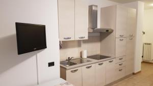 uma cozinha com um lavatório e uma televisão na parede em Mihousing-GM1, Ampio Monolocale nelle vicinanze di Milano e Monza em Carugate